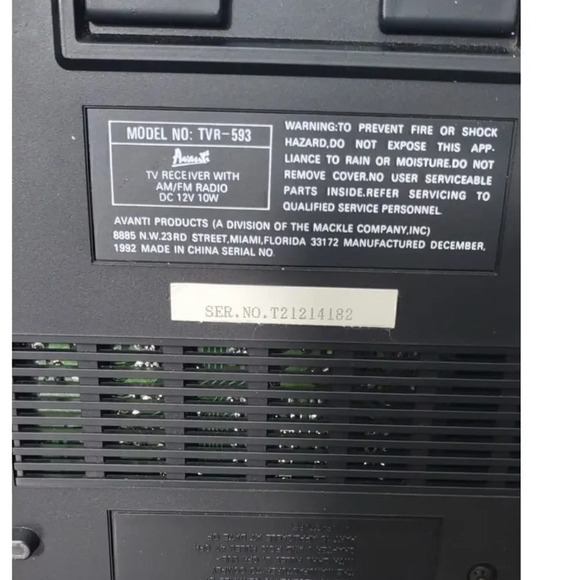 Avanti Portable TV AM FM Radio Combo with Box and Power Cable TVR-593 - Picture 6 of 11